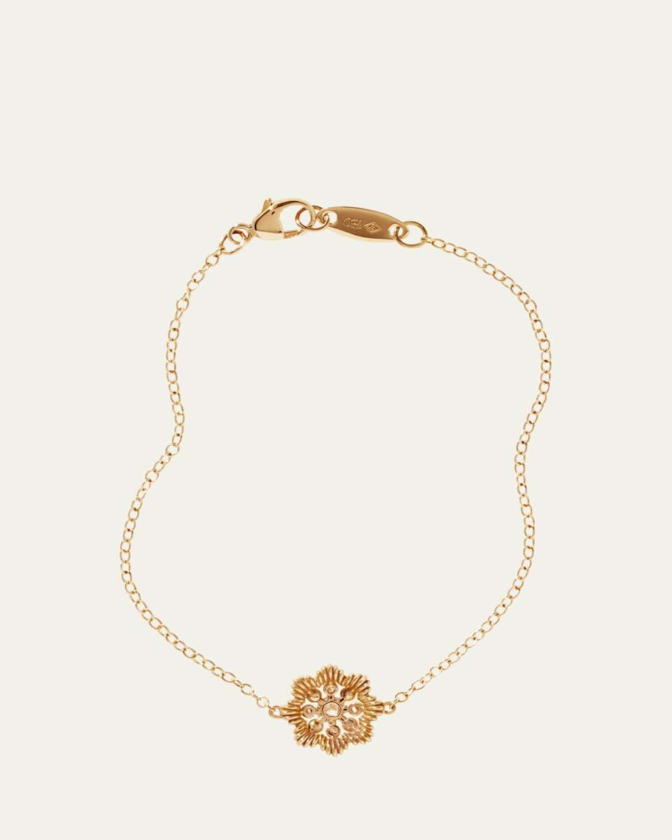 18K Yellow Gold Lace Flower Small Lab Diamond Chain Bracelet